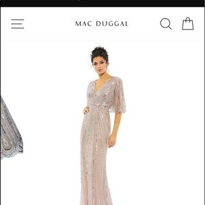Mac Duggal SEQUINED V NECK CAPE SLEEVE COLUMN GOWN